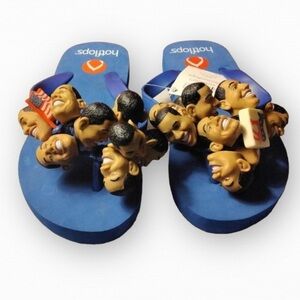 Blue Flip Flops - Novelty Barrack Obama 2008. Small Heads all over Thongs.